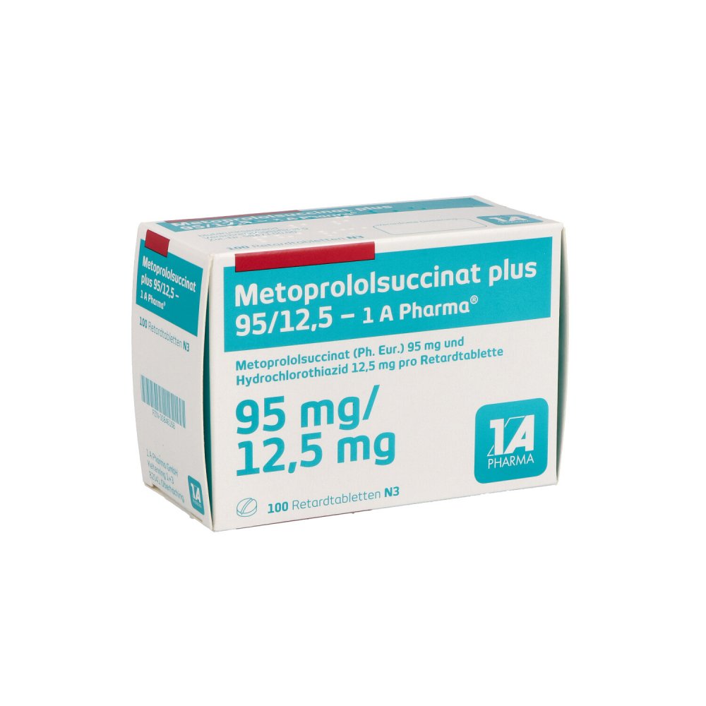 Das Produktfoto zeigt Metoprololsuccinat Plus 95/12,5-1a Ph.Ret.Tabl. (100 stk) PZN 00846168