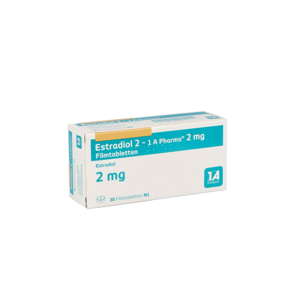 Das Produktfoto zeigt Estradiol 2-1a Pharma Filmtabletten (30 stk) PZN 00846174