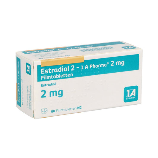 Das Produktfoto zeigt Estradiol 2-1a Pharma Filmtabletten (60 stk) PZN 00846205