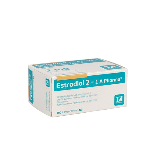 Das Produktfoto zeigt Estradiol 2-1a Pharma Filmtabletten (100 stk) PZN 00846211