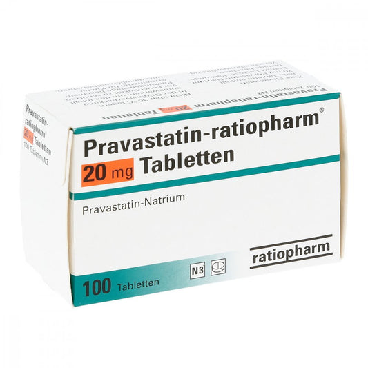 Das Produktfoto zeigt Pravastatin-Ratiopharm 20 Mg Tabletten (100 stk) PZN 00848687