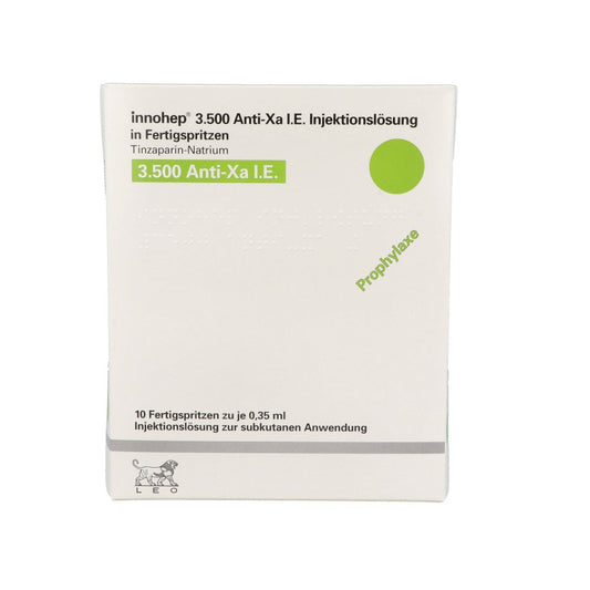 Das Produktfoto zeigt Innohep 3.500 Anti-Xa I.E./0,35ml Inj.-Lsg.I.E.Fs (10X0.35 ml) PZN 00850164