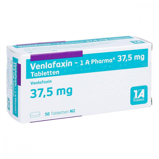Das Produktfoto zeigt Venlafaxin-1a Pharma 37,5 Mg Tabletten (50 stk) PZN 00852157