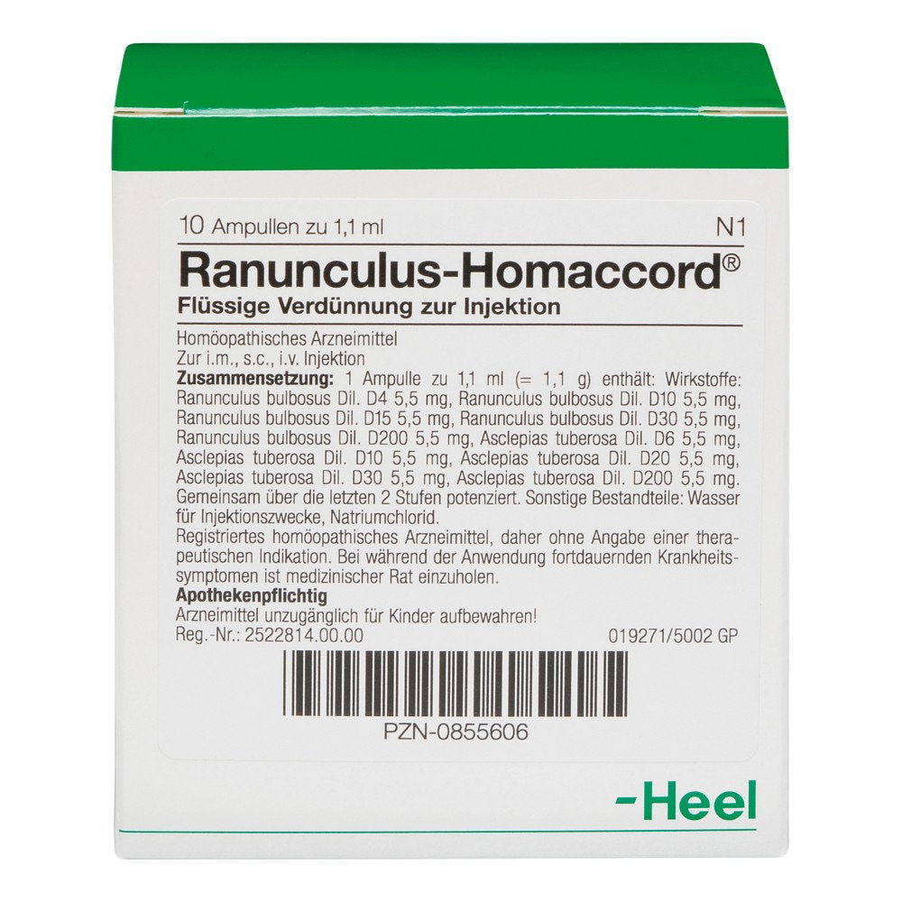 Das Produktfoto zeigt Ranunculus Homaccord Ampullen (10 stk) PZN 00855606