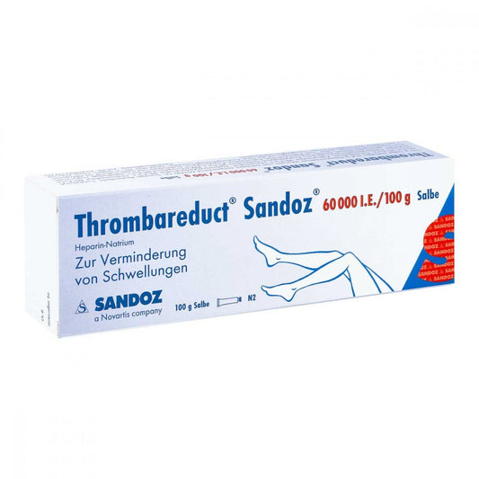 Das Produktfoto zeigt Thrombareduct Sandoz 60.000 I.E. Salbe (100 g) PZN 00855687