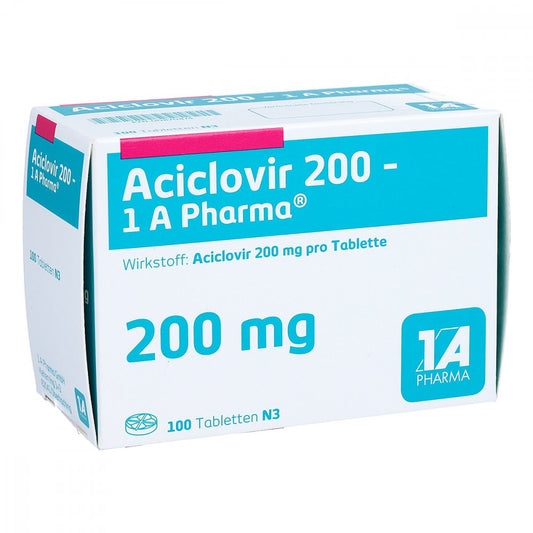 Das Produktfoto zeigt Aciclovir 200-1a Pharma Tabletten (100 stk) PZN 00870474