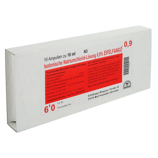 Das Produktfoto zeigt Isotonische Nacl Lösung 0,9% Eifelfango Inj.-Lsg. (10X10 ml) PZN 00874727