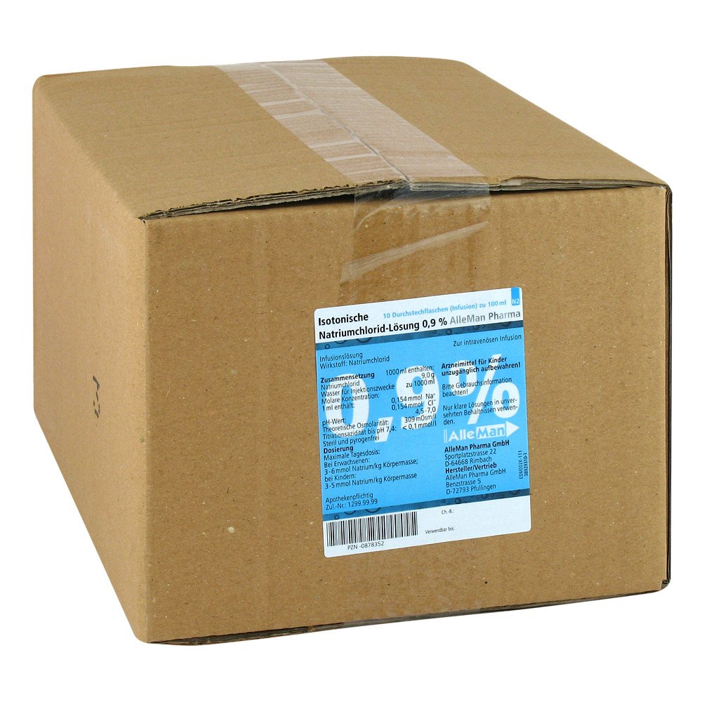 Das Produktfoto zeigt Isotonische Nacl 0,9% Deltamedica Inf.-Lsg.Plastik (10X100 ml) PZN 00878352
