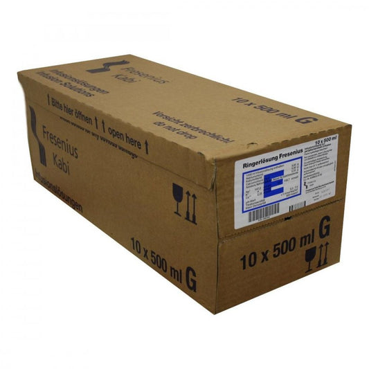Das Produktfoto zeigt Ringer Lösung Fresenius Glas (10X500 ml) PZN 00880550