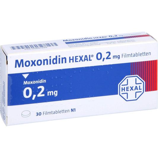 Das Produktfoto zeigt Moxonidin Hexal 0,2 Mg Filmtabletten (30 stk) PZN 00881348