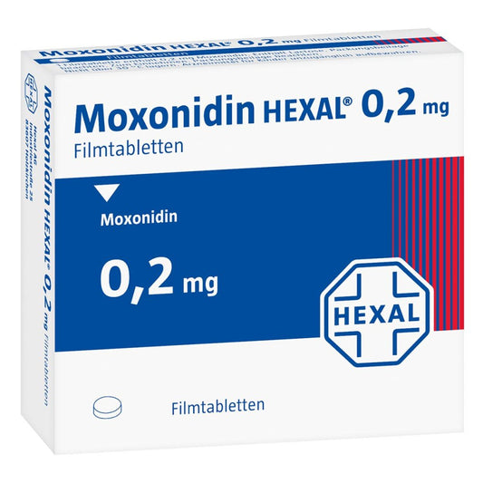 Das Produktfoto zeigt Moxonidin Hexal 0,2 Mg Filmtabletten (100 stk) PZN 00881963