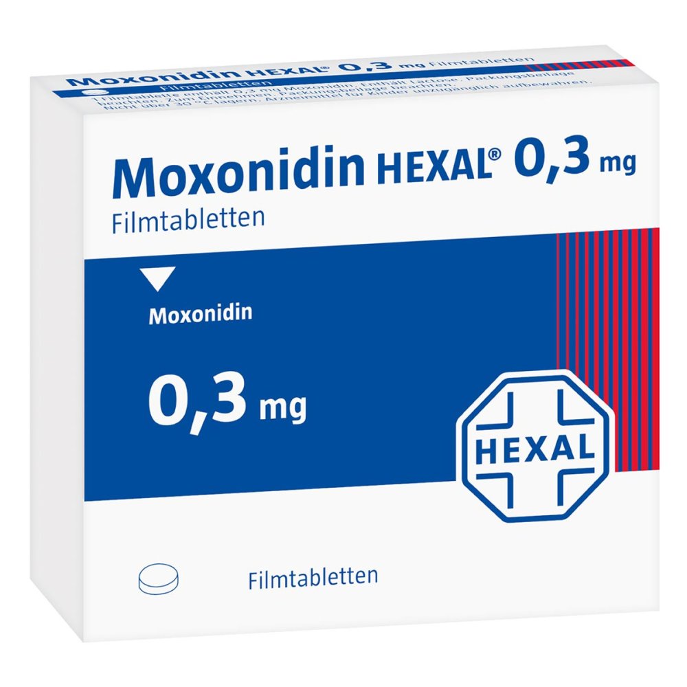 Das Produktfoto zeigt Moxonidin Hexal 0,3 Mg Filmtabletten (100 stk) PZN 00882939