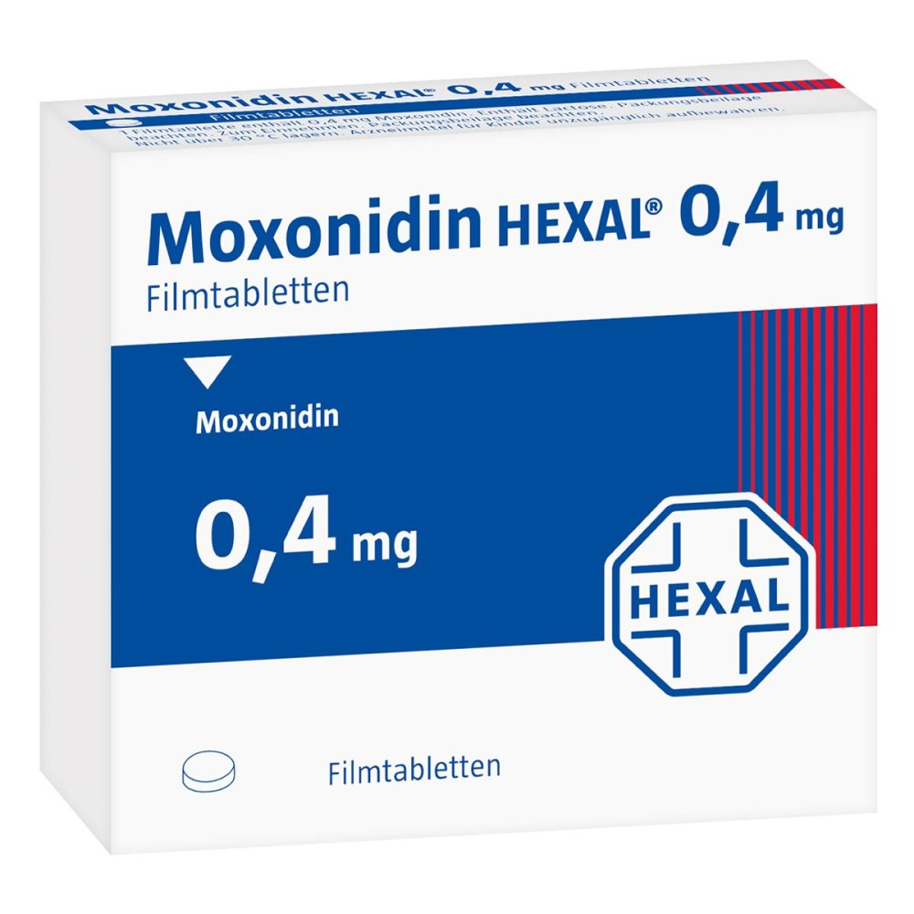 Das Produktfoto zeigt Moxonidin Hexal 0,4 Mg Filmtabletten (30 stk) PZN 00882945