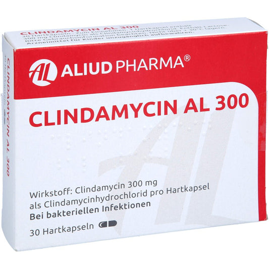 Das Produktfoto zeigt Clindamycin Al 300 Mg Hartkapseln (30 stk) PZN 00887405