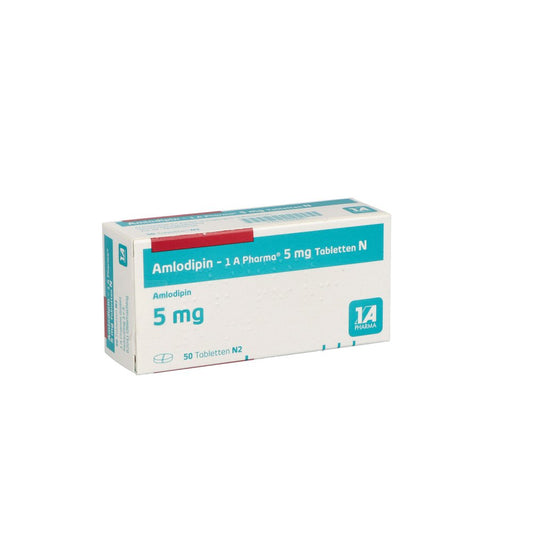 Das Produktfoto zeigt Amlodipin-1a Pharma 5 Mg Tabletten N (50 stk) PZN 00889887