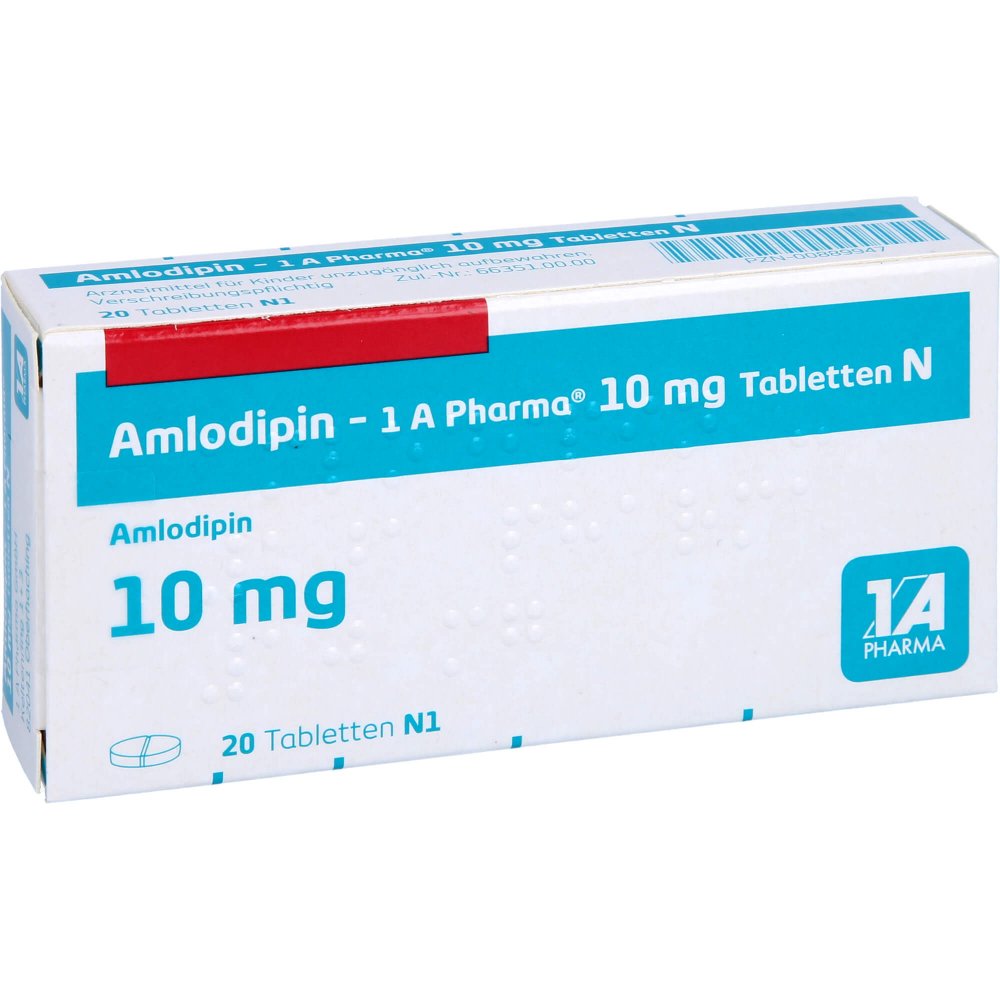 Das Produktfoto zeigt Amlodipin-1a Pharma 10 Mg Tabletten N (20 stk) PZN 00889947