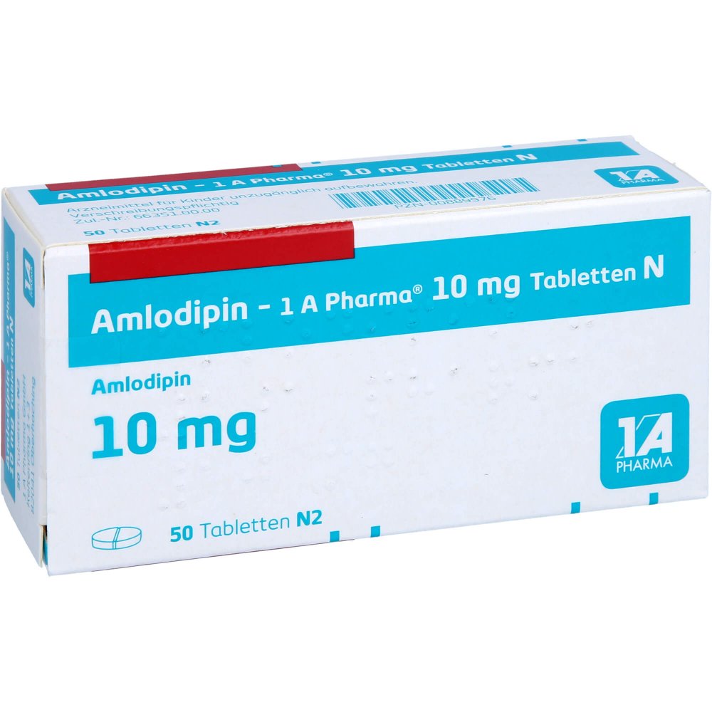 Das Produktfoto zeigt Amlodipin-1a Pharma 10 Mg Tabletten N (50 stk) PZN 00889976