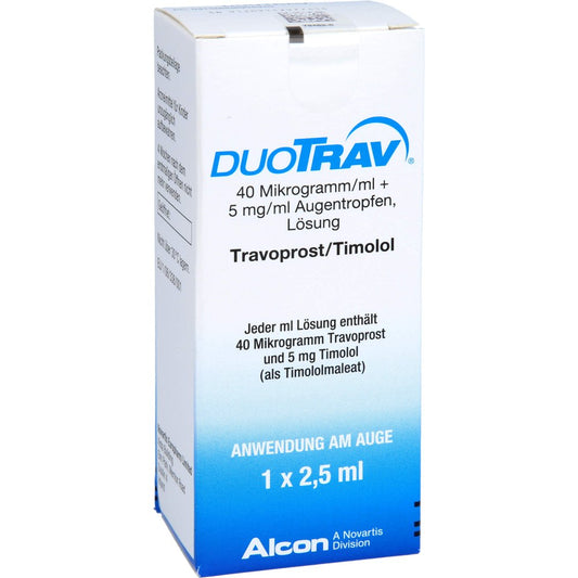Das Produktfoto zeigt Duotrav 40 Mikrogramm/Ml + 5 Mg/Ml Augentropfen (2.5 ml) PZN 00890494