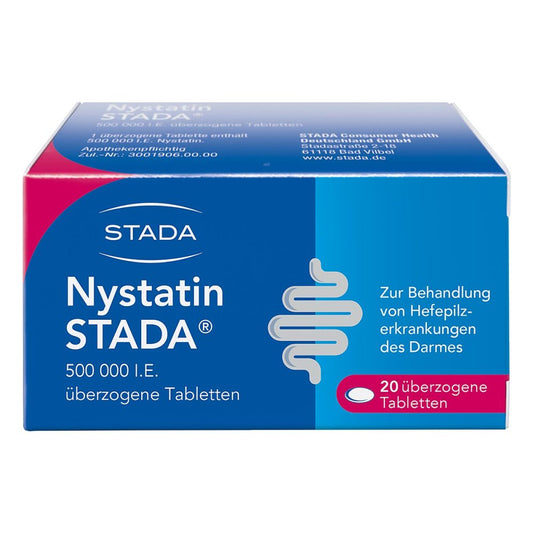 Das Produktfoto zeigt Nystatin Stada 500.000 I.E. Überzogene Tab. (20 stk) PZN 00892352