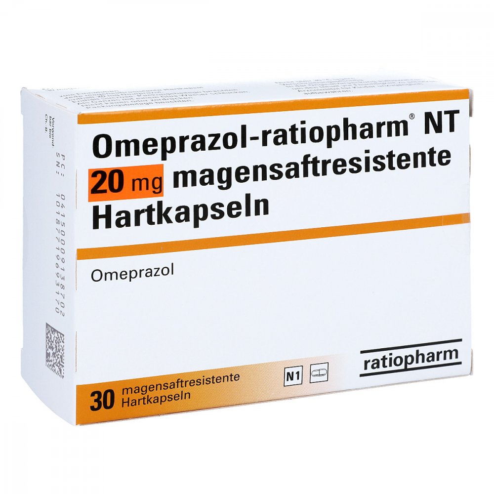 Das Produktfoto zeigt Omeprazol-Ratiopharm Nt 20 Mg Magensaftr.Hartkaps. (30 stk) PZN 00913870