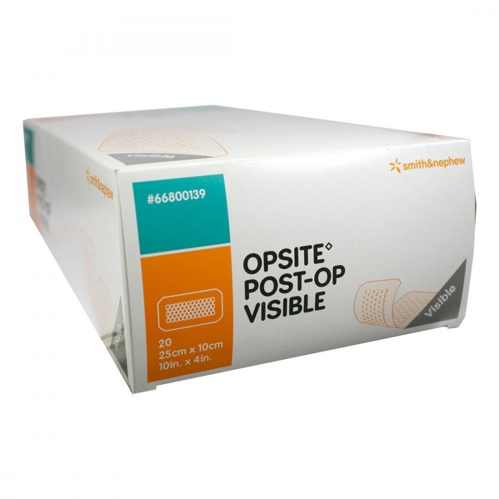 Das Produktfoto zeigt Opsite Post-Op Visible 10x25 Cm Verband (20 stk) PZN 00919335