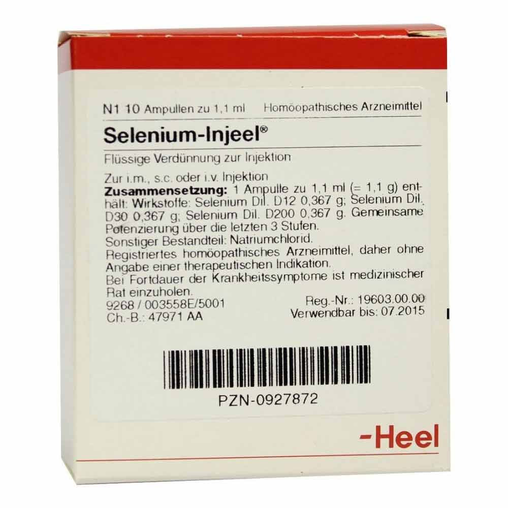 Das Produktfoto zeigt Selenium Injeel Ampullen (10 stk) PZN 00927872