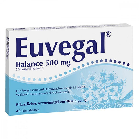 Das Produktfoto zeigt Euvegal Balance 500 Mg Filmtabletten (40 stk) PZN 00930615