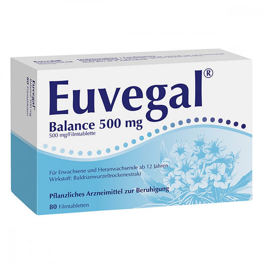 Das Produktfoto zeigt Euvegal Balance 500 Mg Filmtabletten (80 stk) PZN 00930667