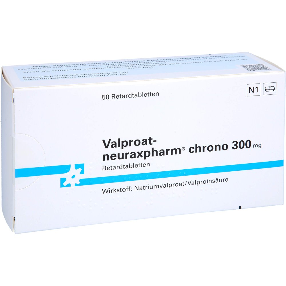 Das Produktfoto zeigt Valproat-Neuraxpharm Chrono 300 Mg Retardtabletten (50 stk) PZN 00947900