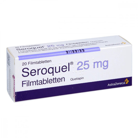 Das Produktfoto zeigt Seroquel 25 Mg Filmtabletten (20 stk) PZN 00948638