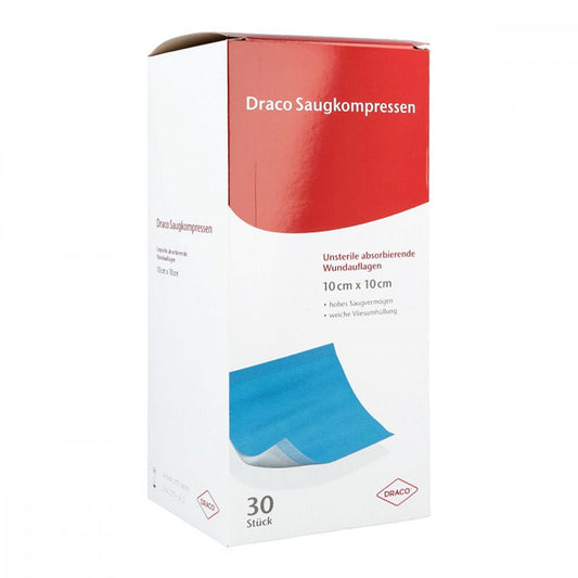 Das Produktfoto zeigt Saugkompressen Unsteril 10x10 Cm Draco (30 stk) PZN 00948779