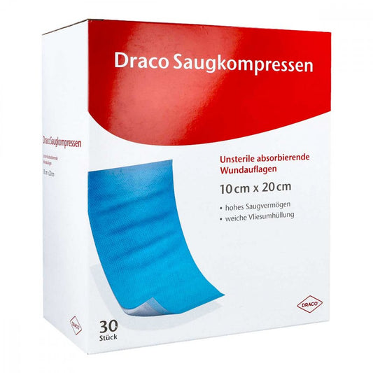 Das Produktfoto zeigt Saugkompressen Unsteril 10x20 Cm Draco (30 stk) PZN 00948785