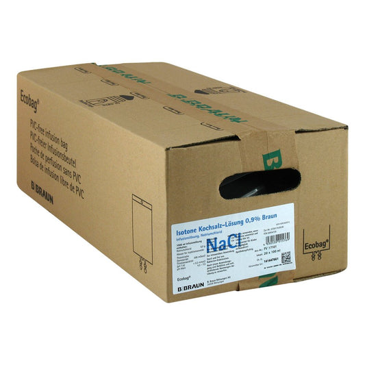 Das Produktfoto zeigt Kochsalzlösung 0,9% Braun Ecobag (20X100 ml) PZN 00954739