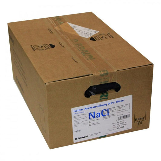 Das Produktfoto zeigt Kochsalzlösung 0,9% Braun Ecobag (20X250 ml) PZN 00954745