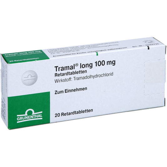 Das Produktfoto zeigt Tramal Long 100 Mg Retardtabletten (20 stk) PZN 00955041