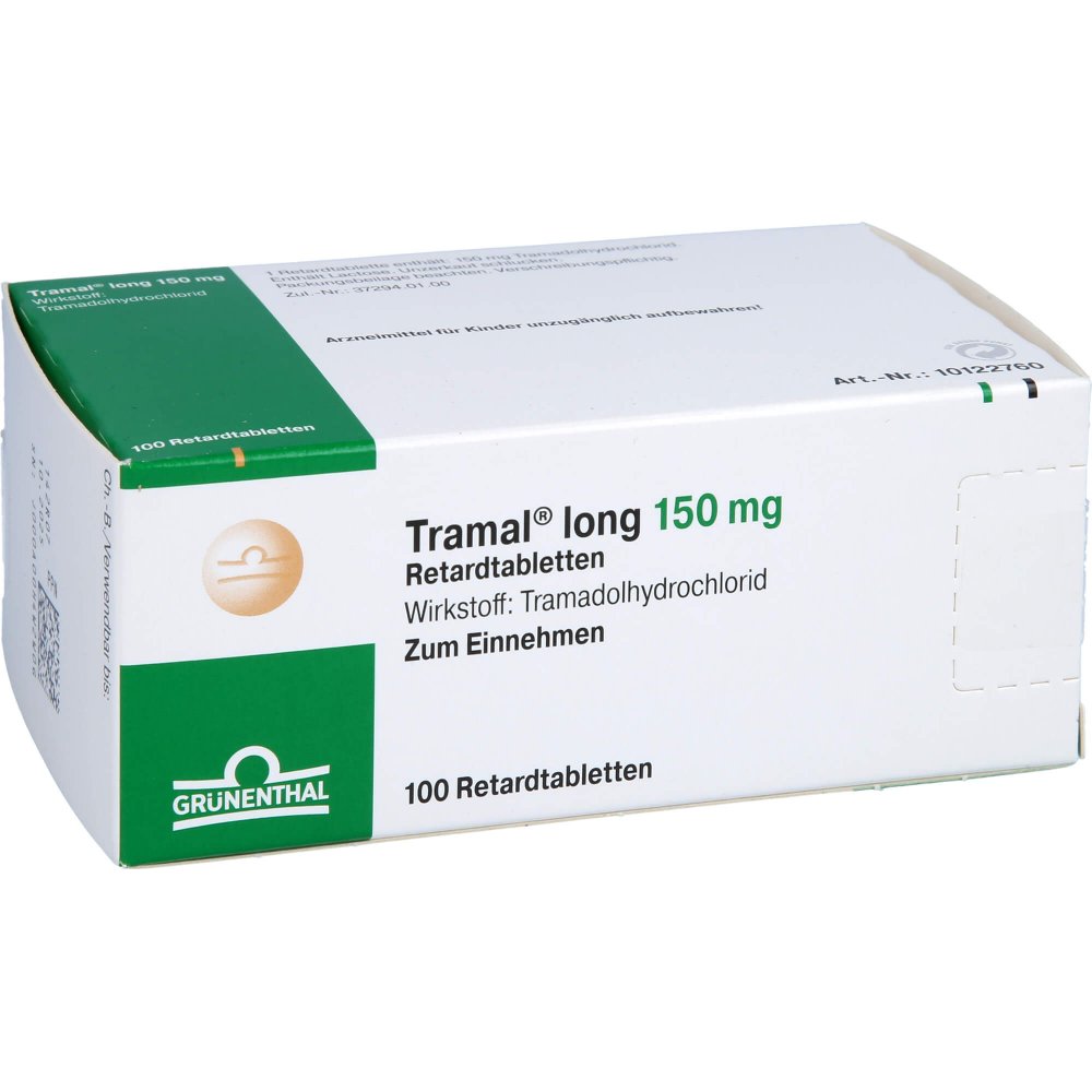 Das Produktfoto zeigt Tramal Long 150 Mg Retardtabletten (100 stk) PZN 00955070