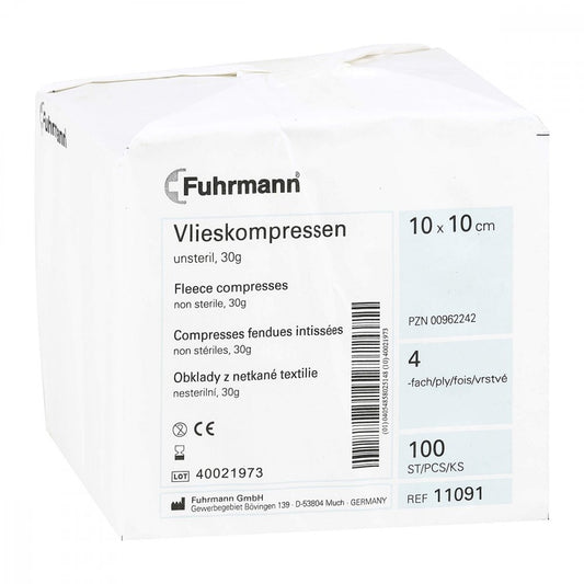 Das Produktfoto zeigt Vlieskompressen Unsteril 10x10 Cm 4lagig (100 stk) PZN 00962242