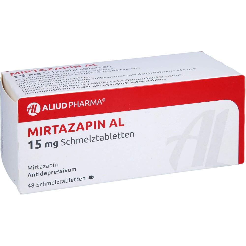 Das Produktfoto zeigt Mirtazapin Al 15 Mg Schmelztabletten (48 stk) PZN 00965424