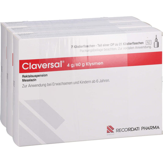 Das Produktfoto zeigt Claversal 4 G/60 G Klysmen Suspension (21X60 g) PZN 00980748