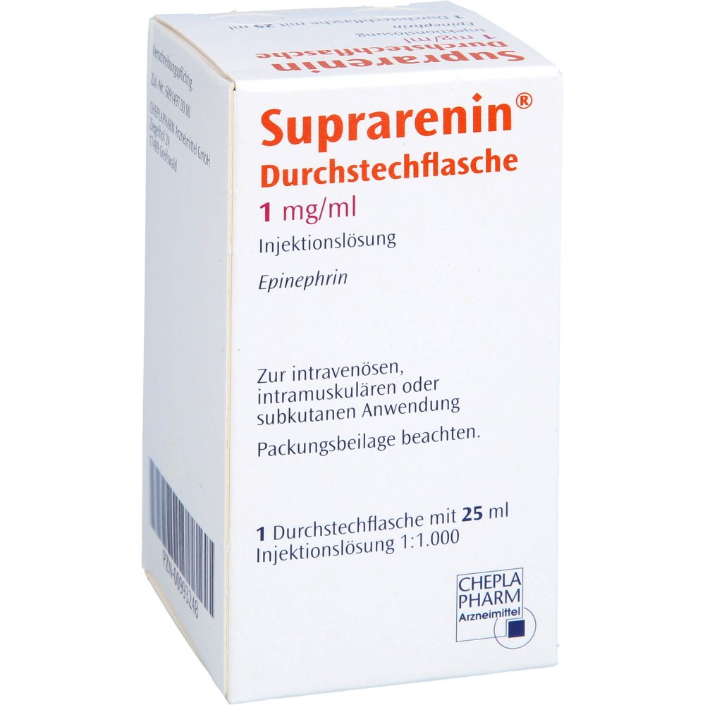 Das Produktfoto zeigt Suprarenin Durchstechflaschen (25 ml) PZN 00993248