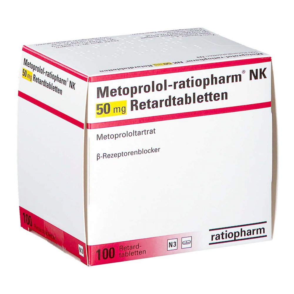 Das Produktfoto zeigt Metoprolol-Ratiopharm Nk 50 Mg Retardtabletten (100 stk) PZN 00997565