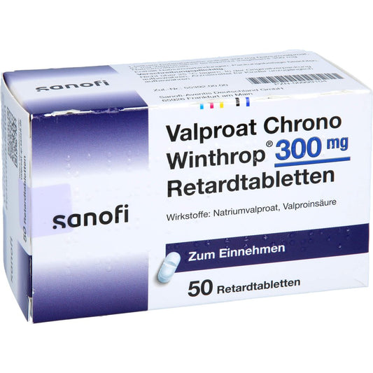 Das Produktfoto zeigt Valproat Chrono Winthrop 300 Mg Retardtabletten (50 stk) PZN 00999104