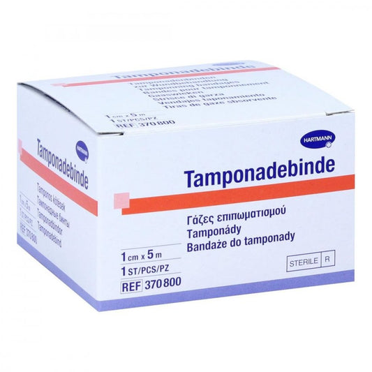 Das Produktfoto zeigt Tamponadebinde 1 Cmx5 M Steril Hartmann (1 stk) PZN 01002981
