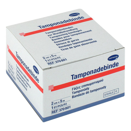 Das Produktfoto zeigt Tamponadebinde 2 Cmx5 M Steril Hartmann (1 stk) PZN 01002998