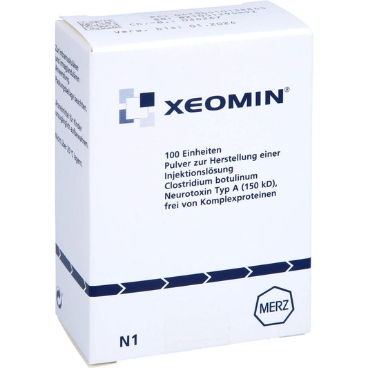 Das Produktfoto zeigt Xeomin 100 Ld50 Einheiten Plv.Z.Herst.E.Inj.-Lsg. (1 stk) PZN 01013884