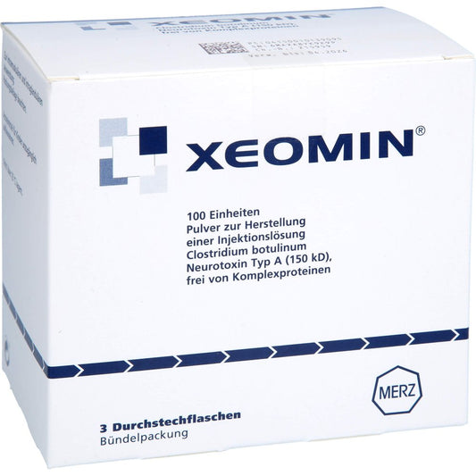 Das Produktfoto zeigt Xeomin 100 Ld50 Einheiten Plv.Z.Herst.E.Inj.-Lsg. (3 stk) PZN 01013909