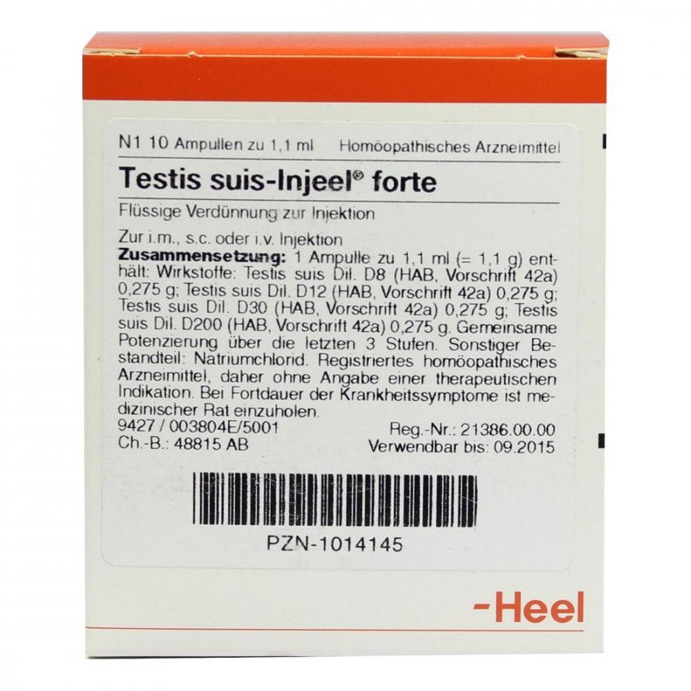 Das Produktfoto zeigt Testis Suis Injeel Forte Ampullen (10 stk) PZN 01014145