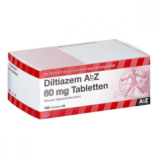 Das Produktfoto zeigt Diltiazem Abz 60 Mg Tabletten (100 stk) PZN 01015593