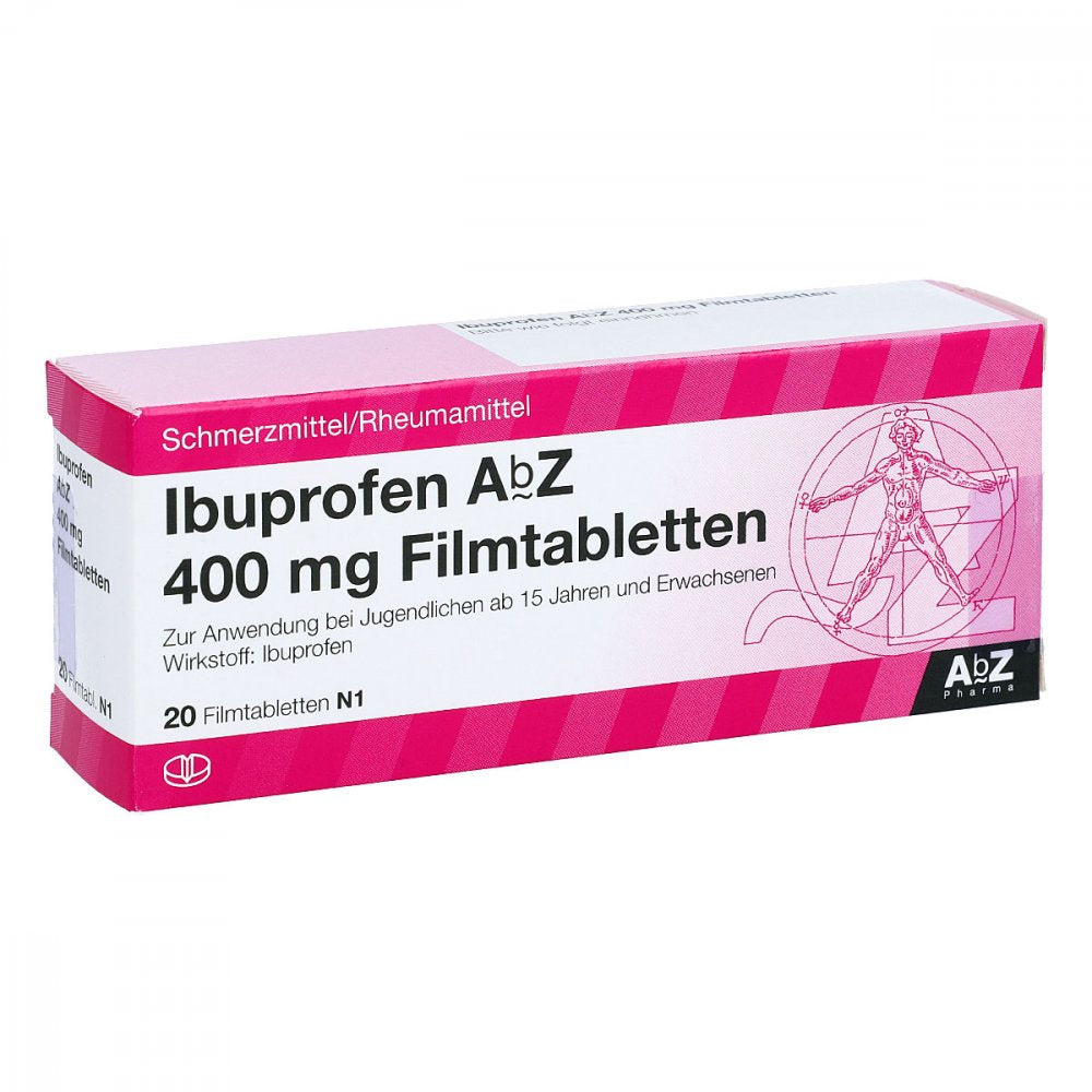 Das Produktfoto zeigt Ibuprofen Abz 400 Mg Filmtabletten (20 stk) PZN 01016061