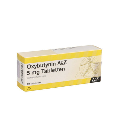 Das Produktfoto zeigt Oxybutynin Abz 5 Mg Tabletten (50 stk) PZN 01016670